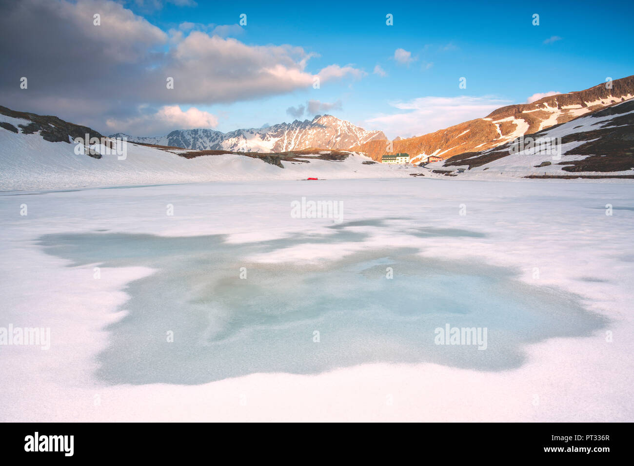 Thaw at Gavia pass, Lombardy district, Brescia province, Italy, Stock Photo
