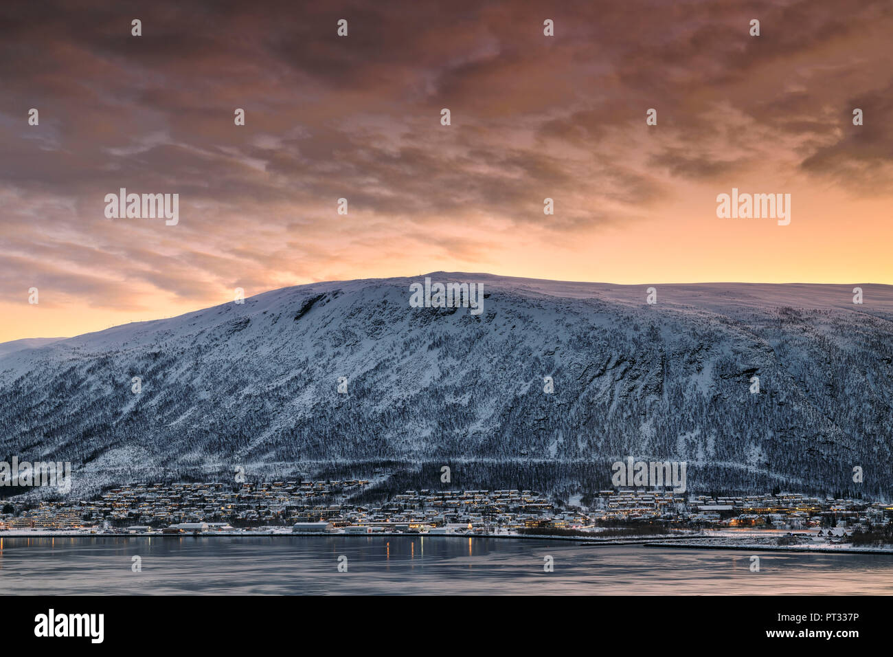 Sunrise over Tromso - Troms county, Europe, Norway, Stock Photo