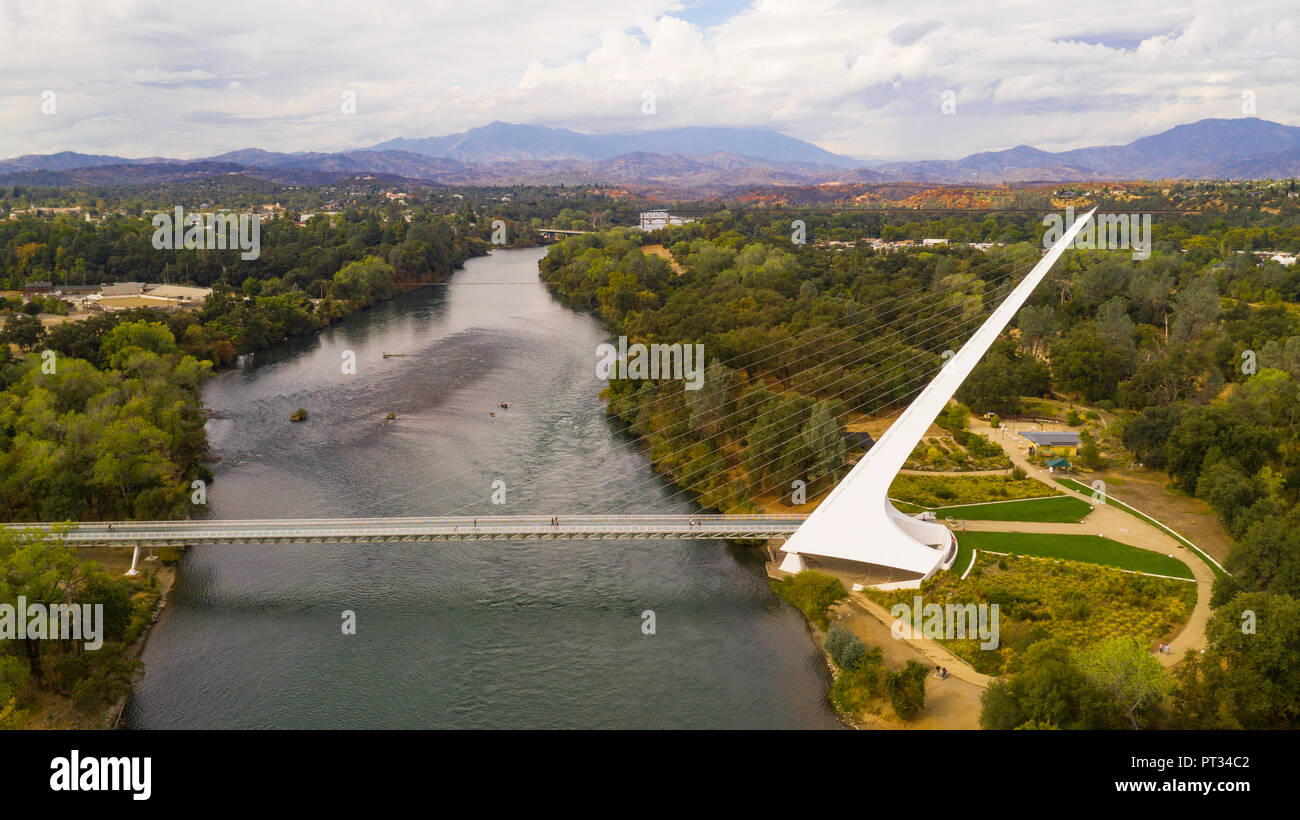 Clear Day to see wildfire damage over the Sacramento River in Redding California USA Stock Photo