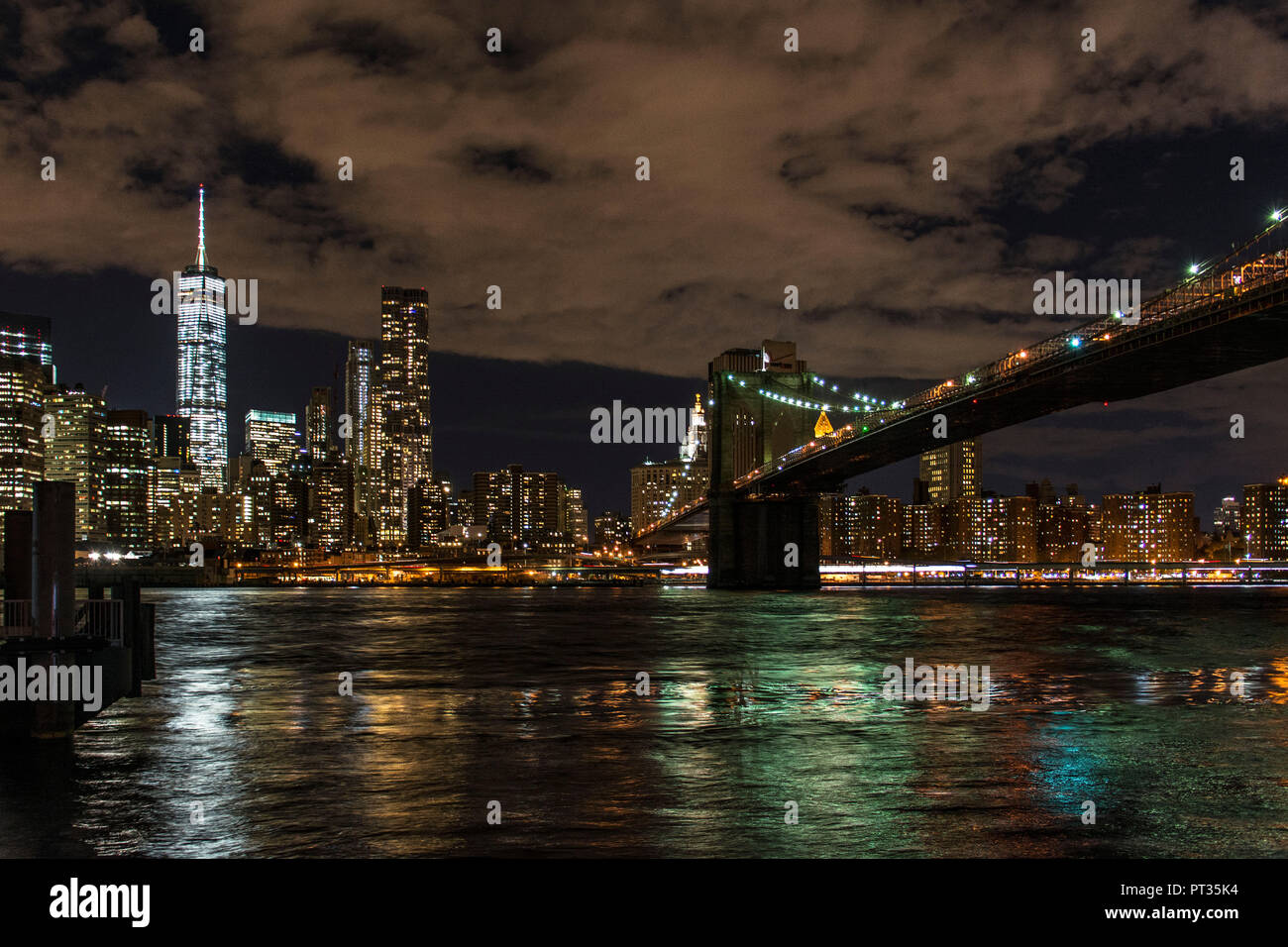Nightly panorama on Manhattan from New York in the USA Stock Photo