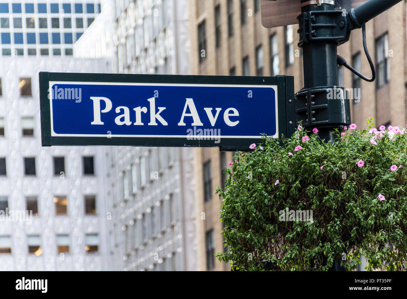 Street sign of Park Ave of New York in the USA Stock Photo
