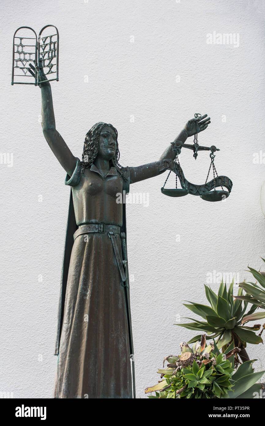 Statue of Justice in Horta on Azores island Faial Stock Photo