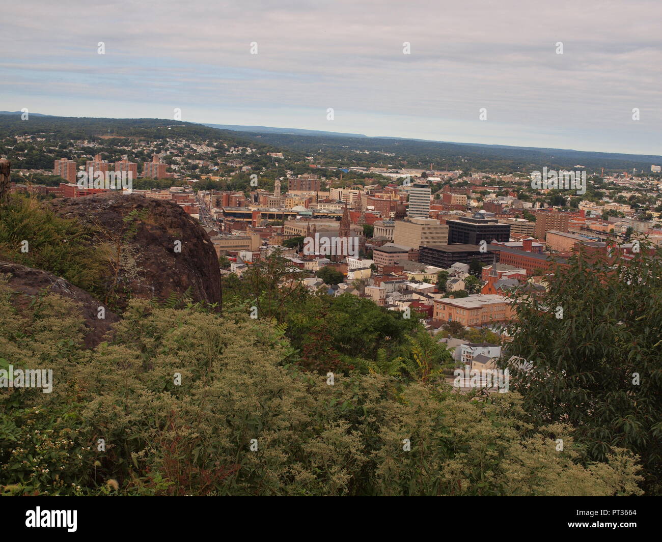 Paterson NJ from the Garrett Mountain reservation overlook in Passaic County, New Jersey. Stock Photo