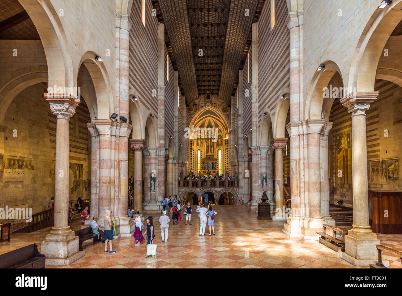Interior of the church San Zeno Maggiore, built in 12th and 13th century, Verona, Italy
