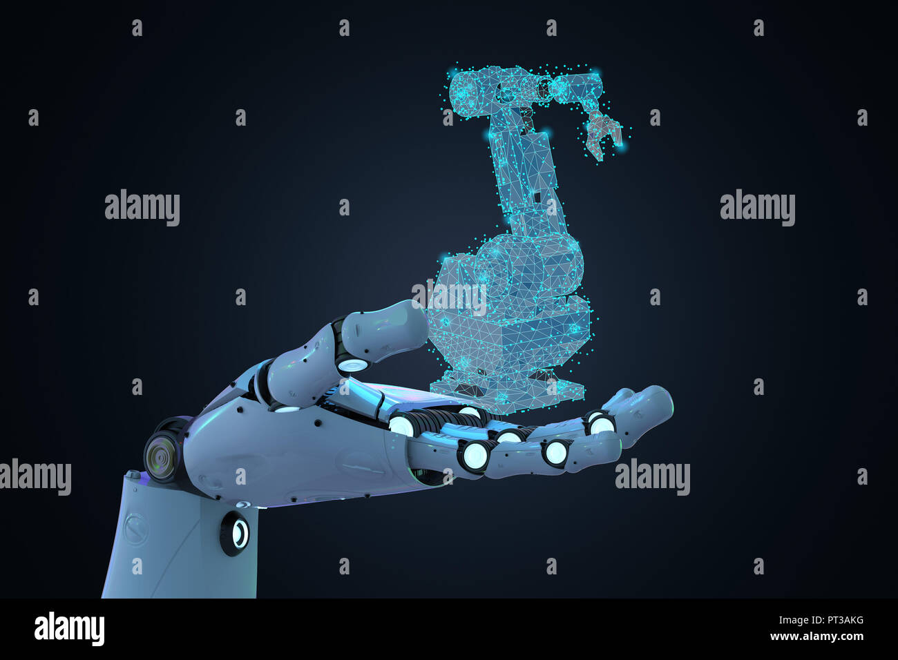 Automation industry concept with 3d rendering cyborg hold wireframe ...
