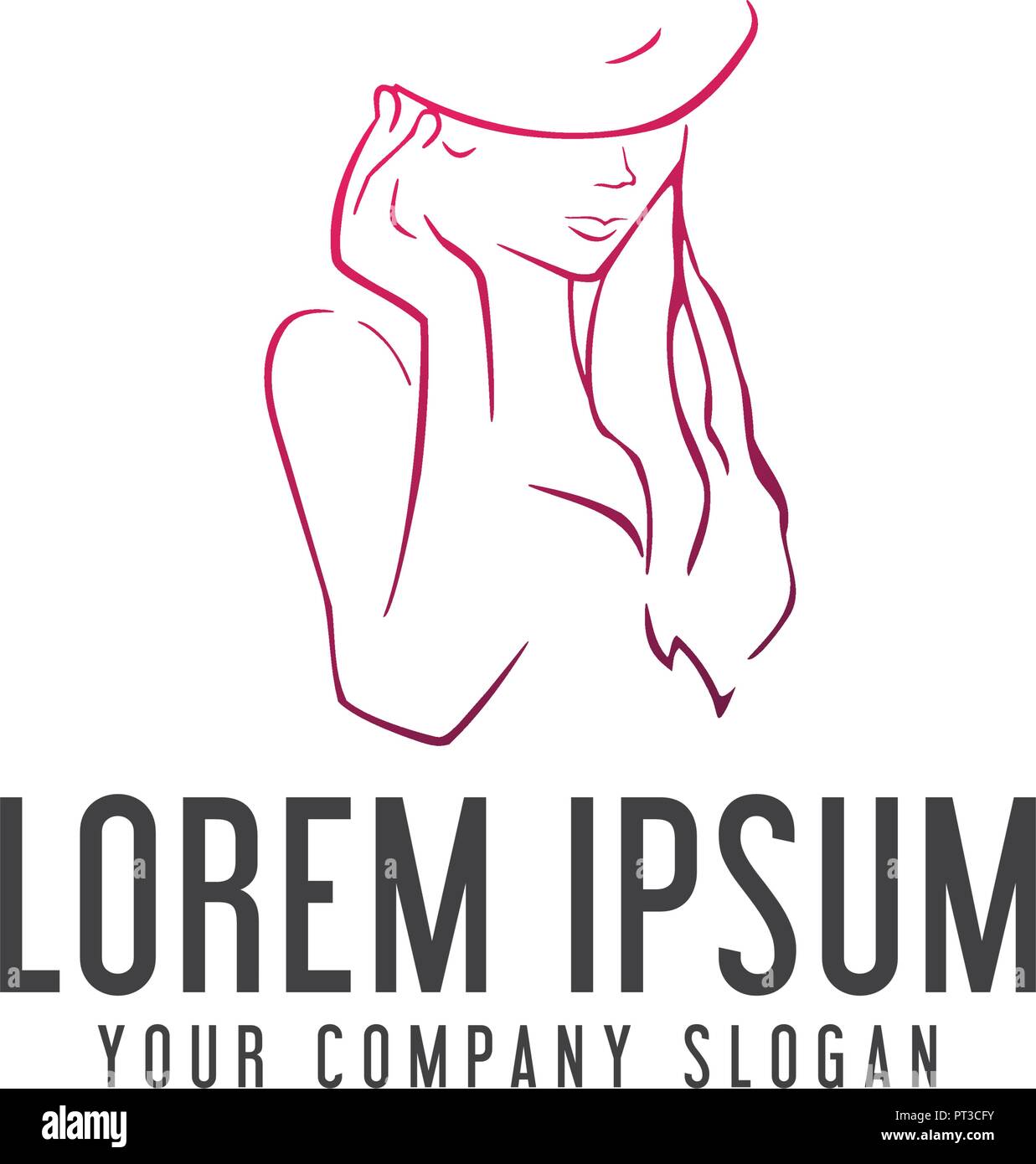 beauty woman with hat logo. hand drawn design concept template Stock ...