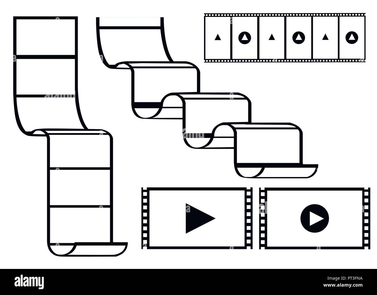 Digital monochrome film strip with play icon. Concept design for online ...