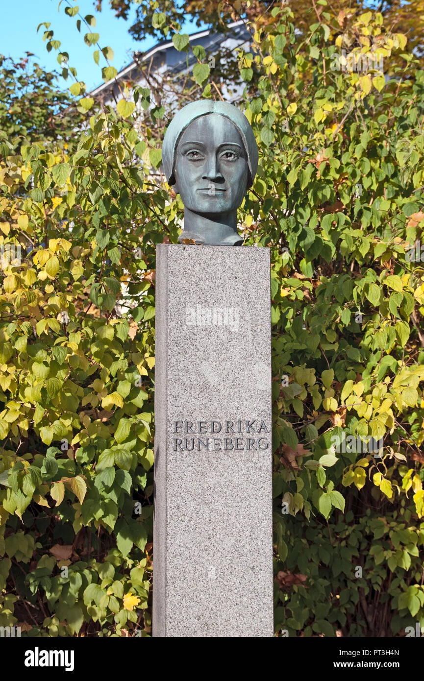 PORVOO, FINLAND - OCTOBER 18, 2015: Fredrika Runeberg (1807-1879) Sculpture. She was a one of the first woman journalists in Finland Stock Photo