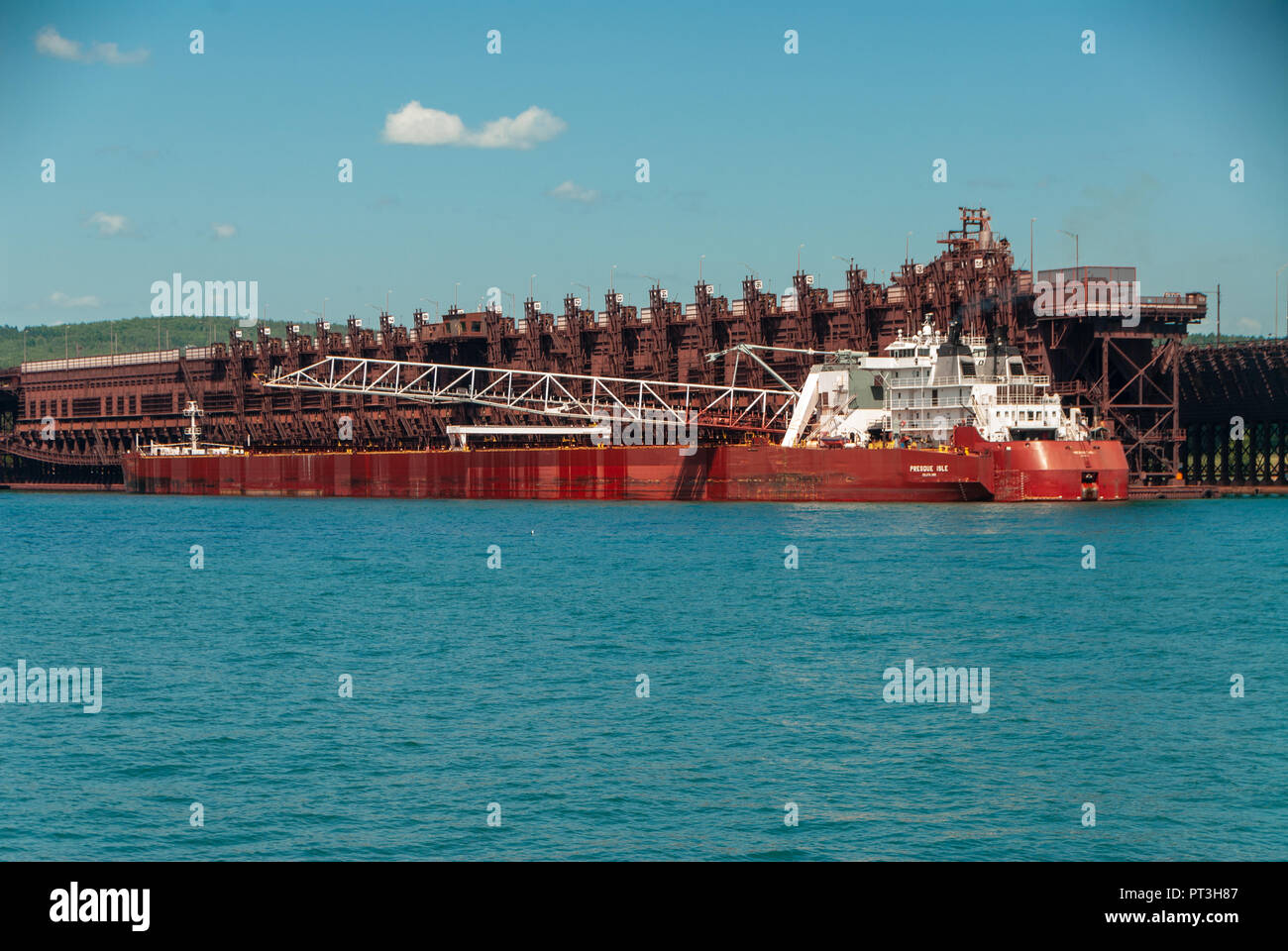 Two Harbors Breakwater ships in port loading ore Stock Photo Alamy