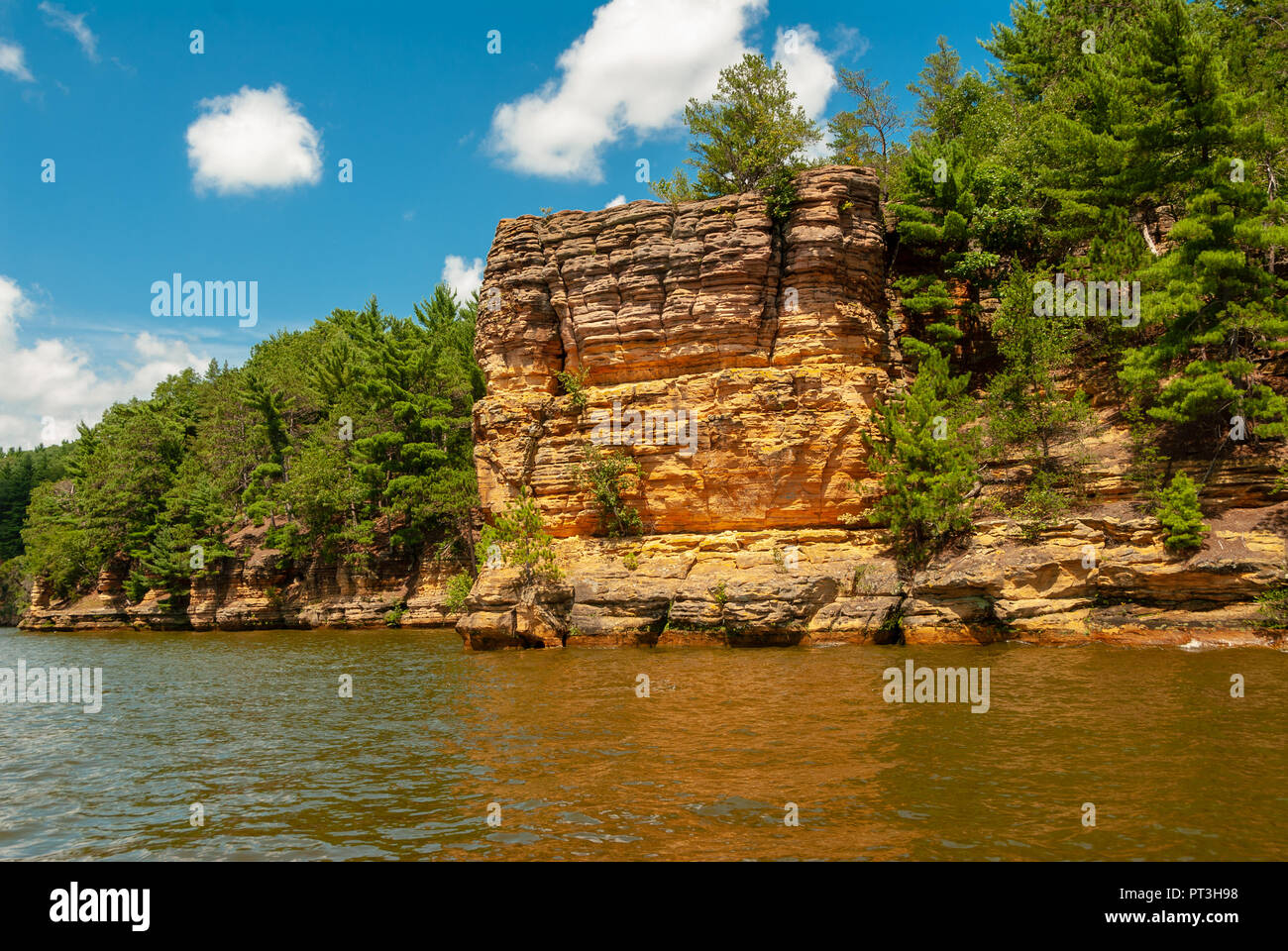 Beautiful Upper Wisconsin Dells Cliffs and Canyons Winnebago Tour Boat Stock Photo