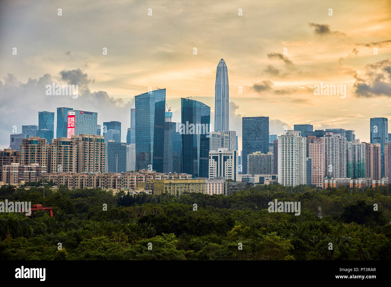High-rise buildings in Futian District. Shenzhen, Guangdong Province, China. Stock Photo