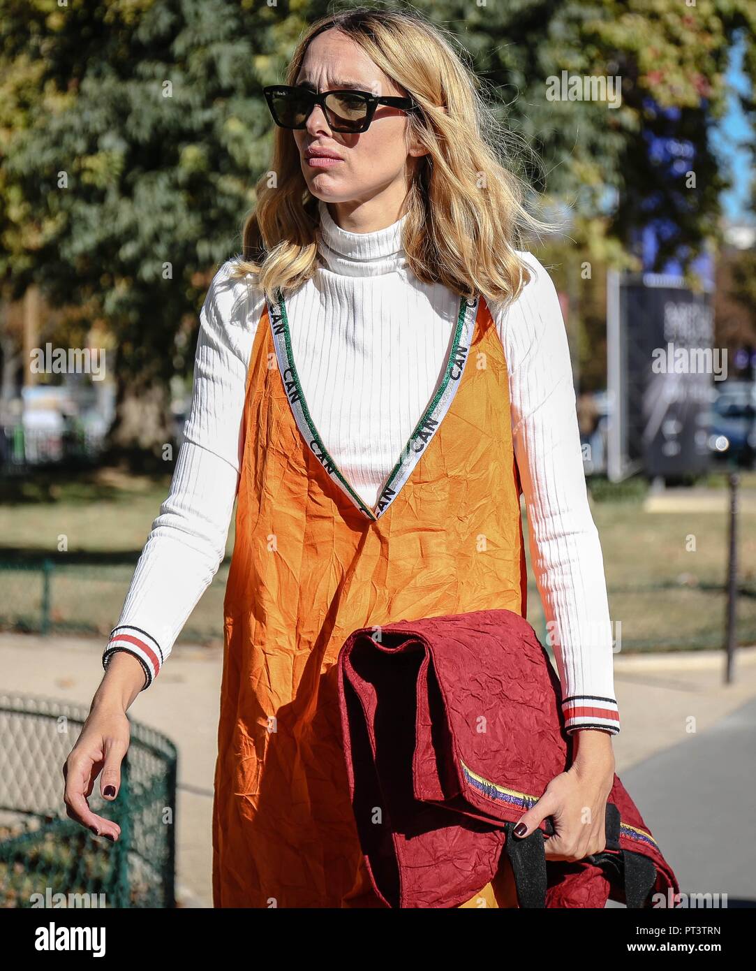 PARIS, France- September 26 2018:Candela Pelizza on the street duing the Paris Fashion Week. Stock Photo