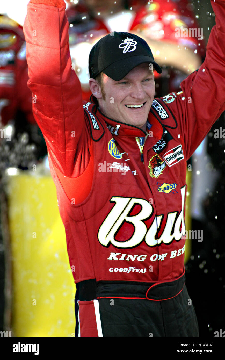 Dale Earnhardt Jr. celebrates winning the 46th annual Daytona 500, at Daytona International Speedway in Daytona Beach,  Florida, on February 15, 2004. Stock Photo