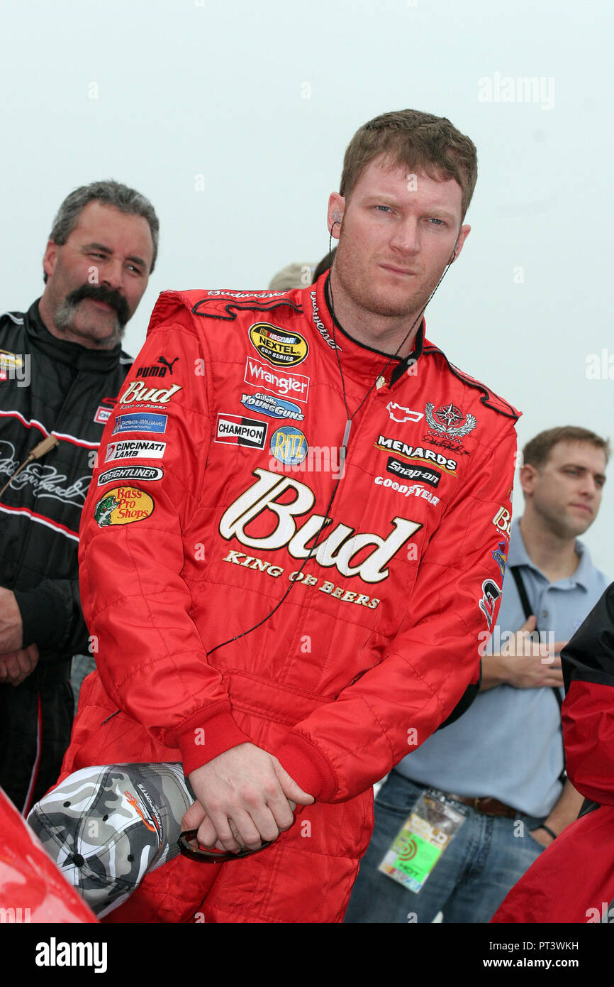 Dale Earnhardt Jr gathers himself during the singing of the national