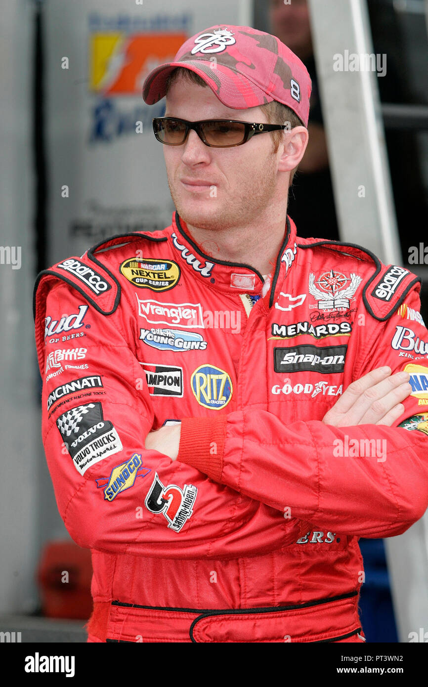 Dale Earnhardt Jr waits for practice, in the garage area at the Homestead-Miami Speedway, in Homestead,  Florida, on November 18, 2005. Stock Photo