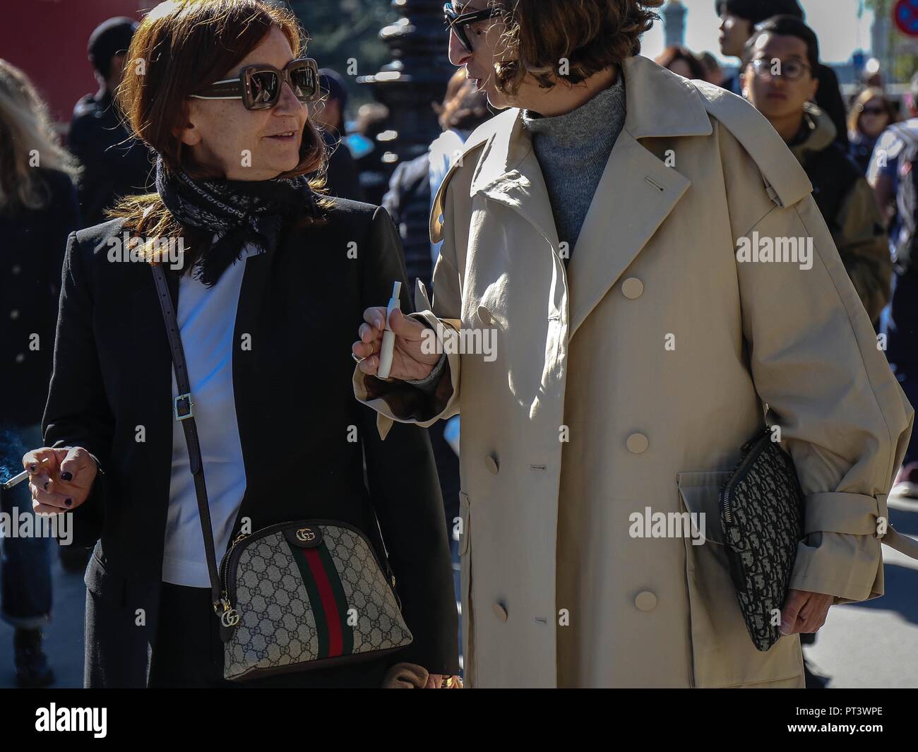 PARIS, France- September 26 2018:Women on the street during the Paris Fashion Week. Stock Photo