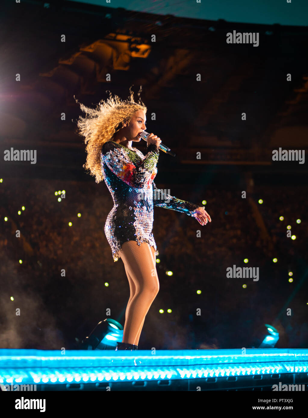 Rome Italy, 8 July 2018 , Live concert of Beyonce and Jay-Z OTRII at the Olimpico Stadium : the singer Beyonce during the concert Stock Photo