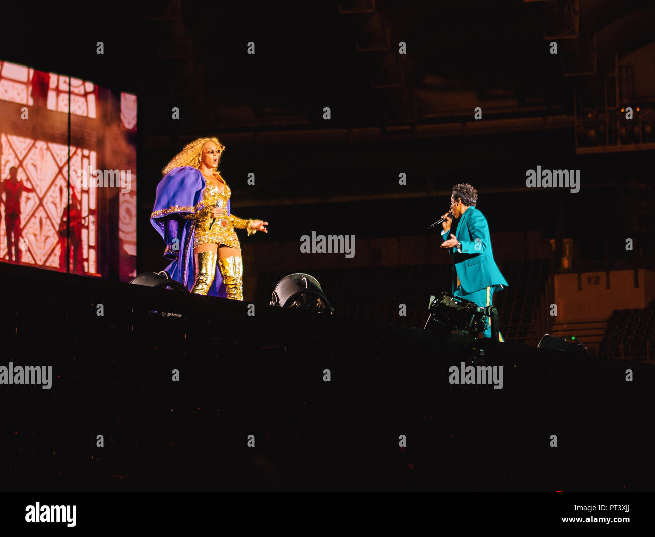 Rome Italy, 8 July 2018 , Live concert of Beyonce and Jay-Z OTRII at the Olimpico Stadium : the singer Beyonce during the concert Stock Photo