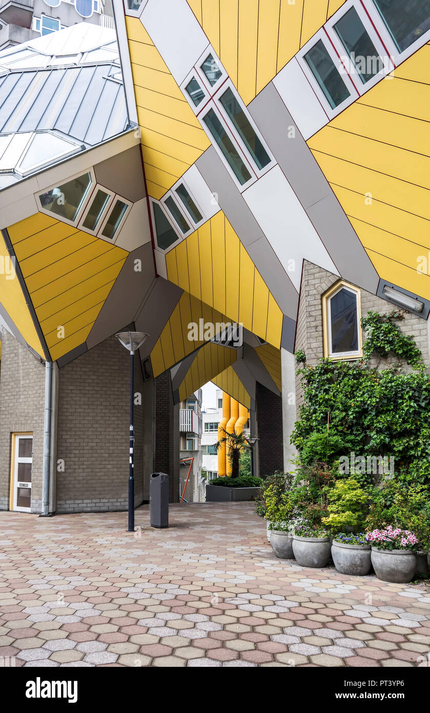 Cube Houses in Rotterdam, Netherlands viewed from the central space. It is a set of innovative houses Stock Photo