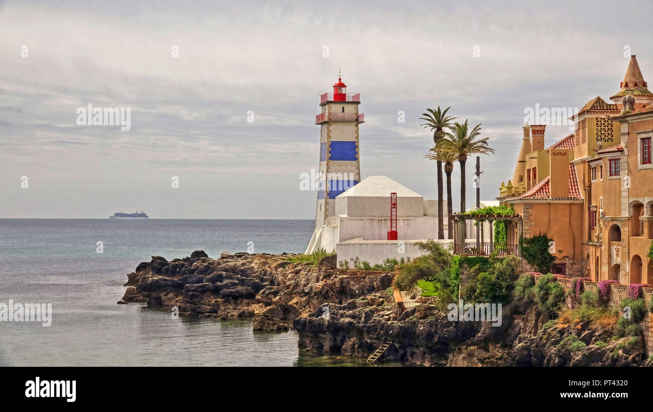 Santa Marta Lighthouse in Cascais at Lisbon, Costa do Estoril, Portugal, Europe Stock Photo