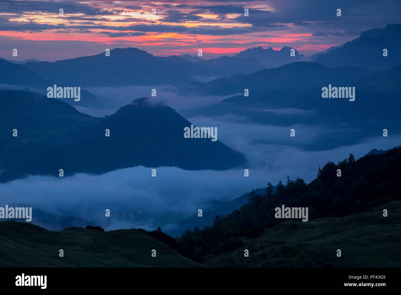 Strubtal at sunrise, Lofer mountains, Tyrol, Austria. Stock Photo