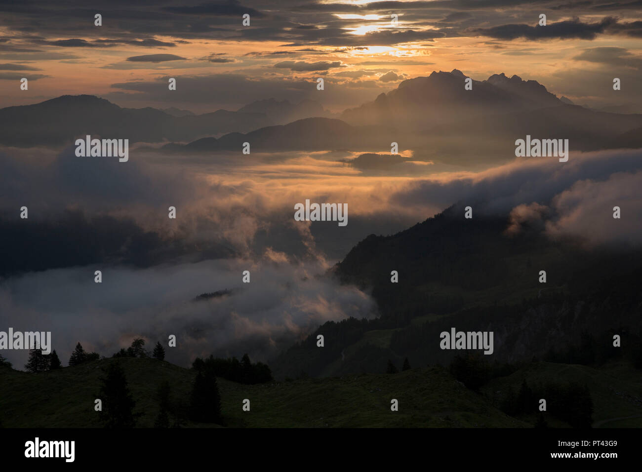 Strubtal at sunrise, Lofer mountains, Tyrol, Austria. Stock Photo