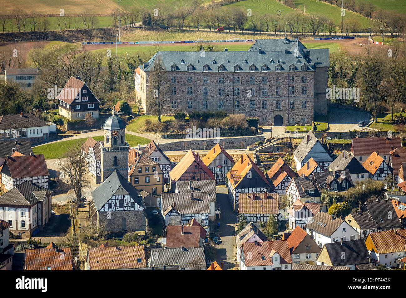 Transitional construction from a castle complex to the castle hires stock photography and