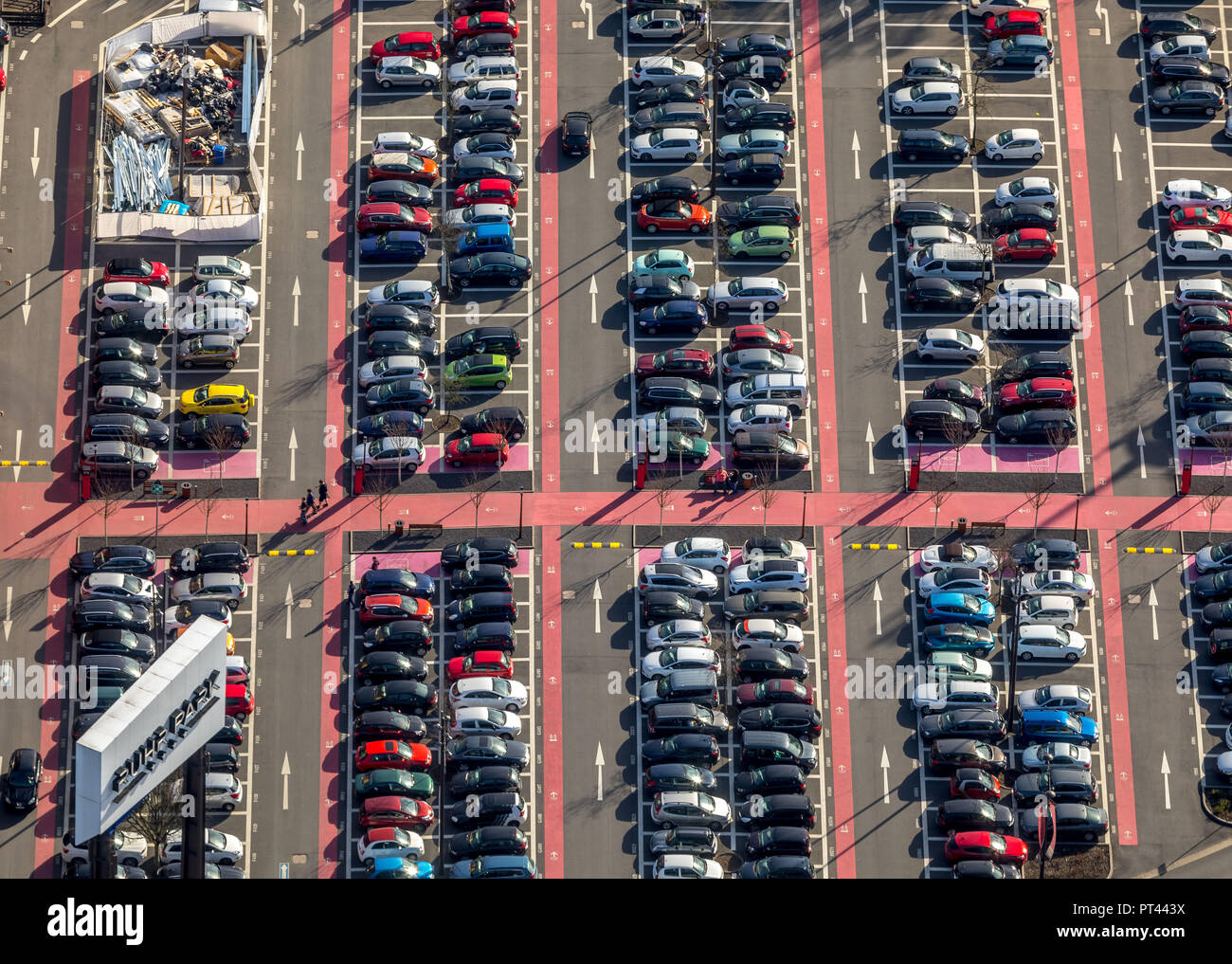 Parking in front of the UCI cinema, shopping center Ruhr Park on the green meadow with full parking lots in Bochum, Ruhr area, North Rhine-Westphalia, Germany Stock Photo