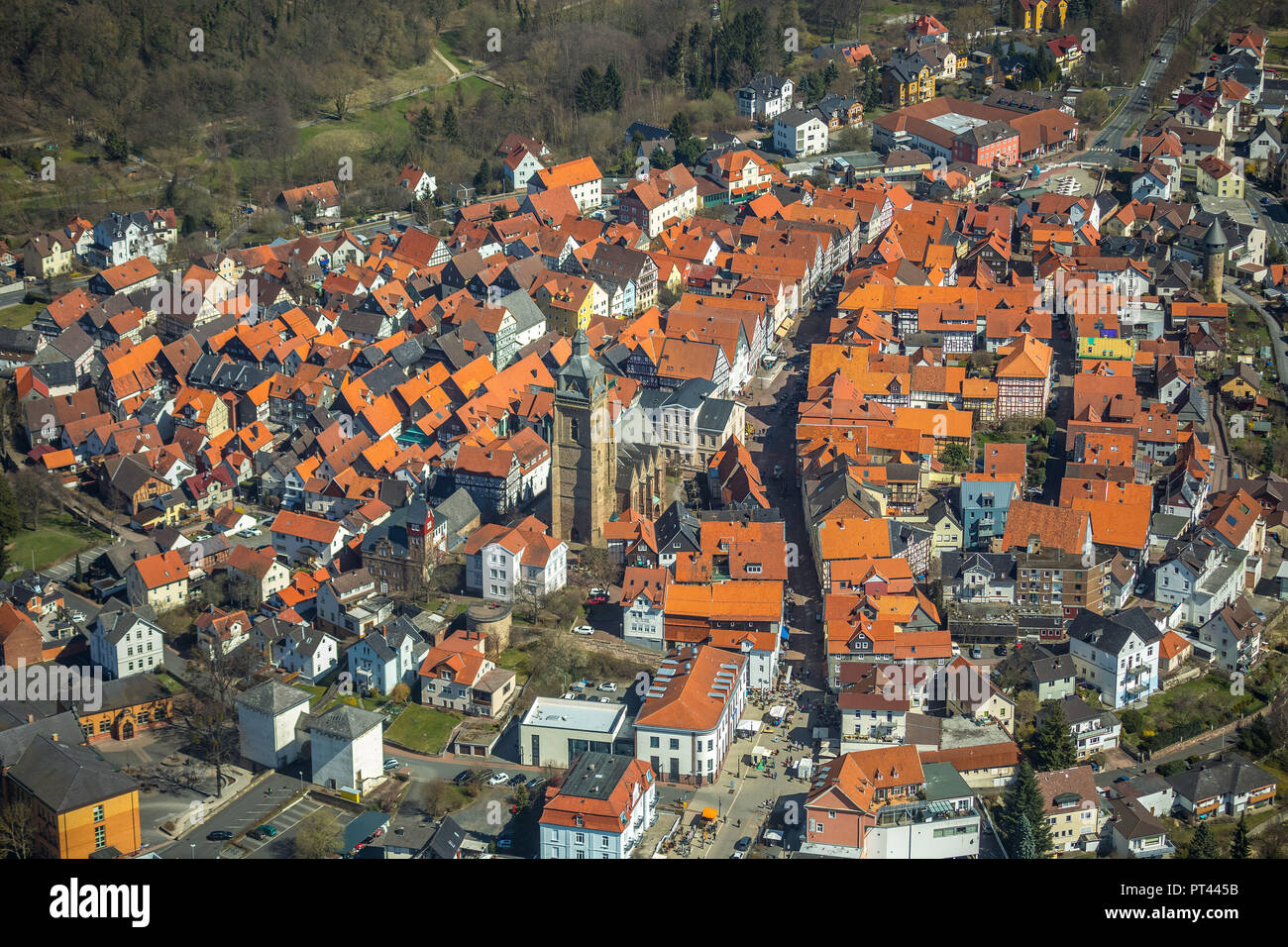 core city Wildungen with Evangelical town church on the town hill in Bad Wildungen, health resort center and historic spa in the district Waldeck-Frankenberg, Northern Hesse, Hesse, Germany Stock Photo