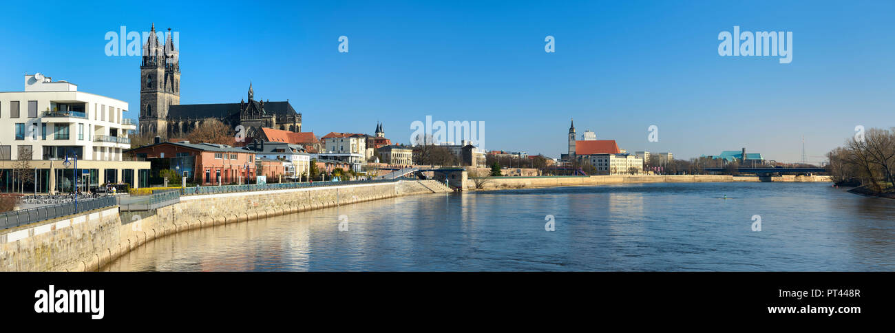 Germany, Saxony-Anhalt, Magdeburg, city view with Magdeburg Cathedral near the river Elbe, Elbe panorama Stock Photo