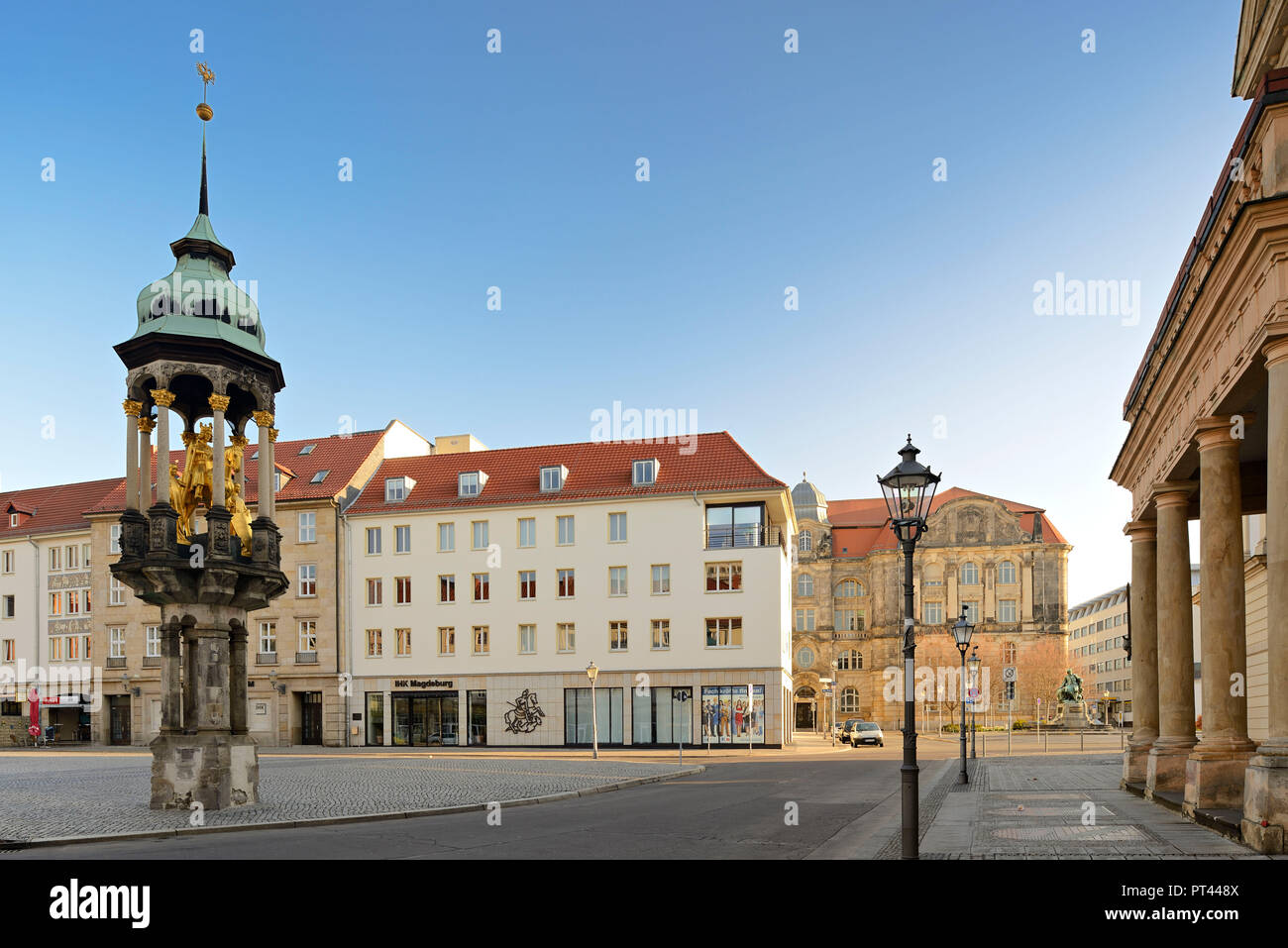 Germany, Saxony-Anhalt, Magdeburg, The Old Market, Market Square with the monument Magdeburger Reiter Stock Photo
