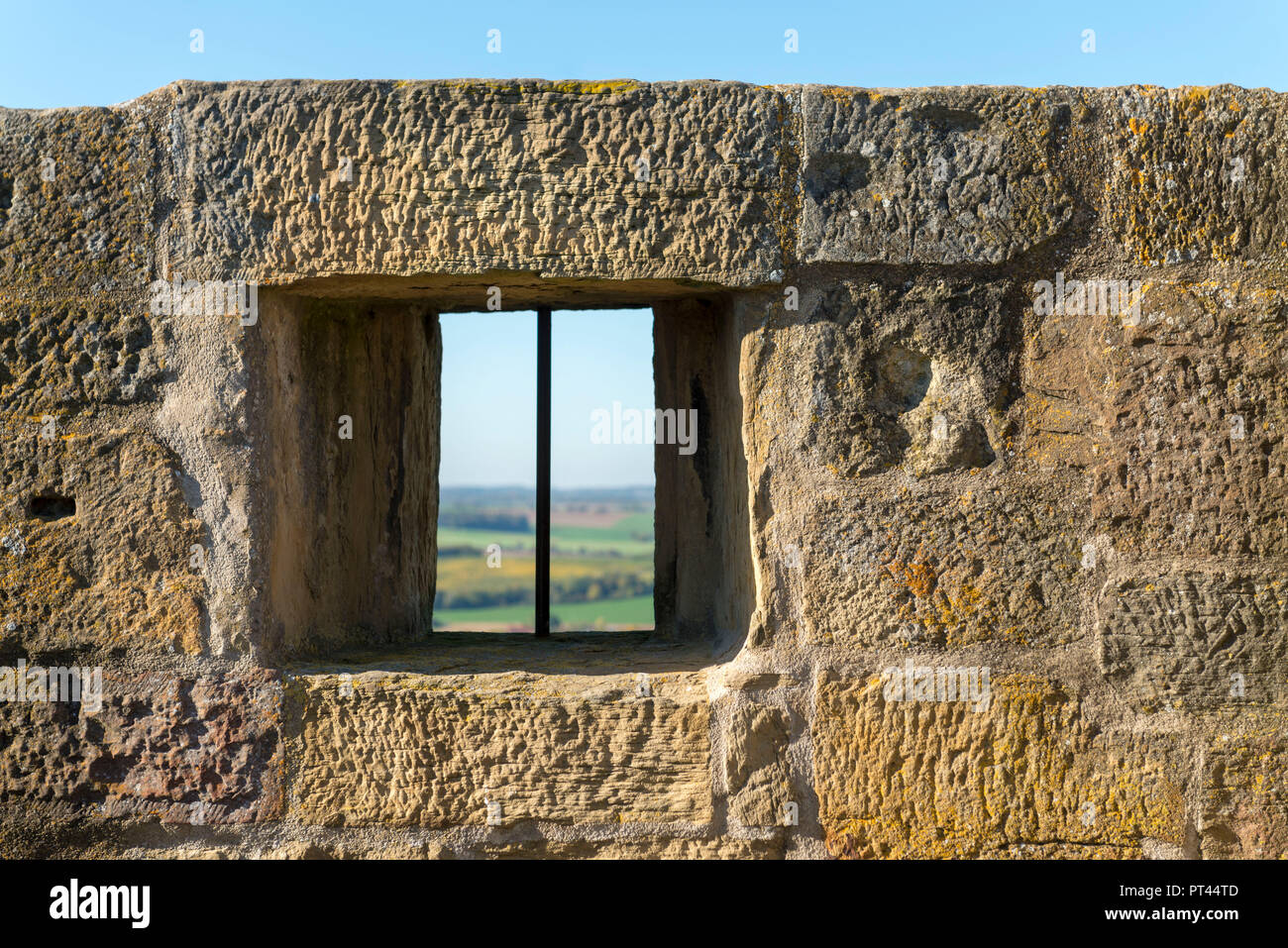 Germany, Baden-Württemberg, Kraichgau, Ravensburg Castle, former ancestral seat of the Göler von Ravensburg Barons, view through window from castle tower Stock Photo