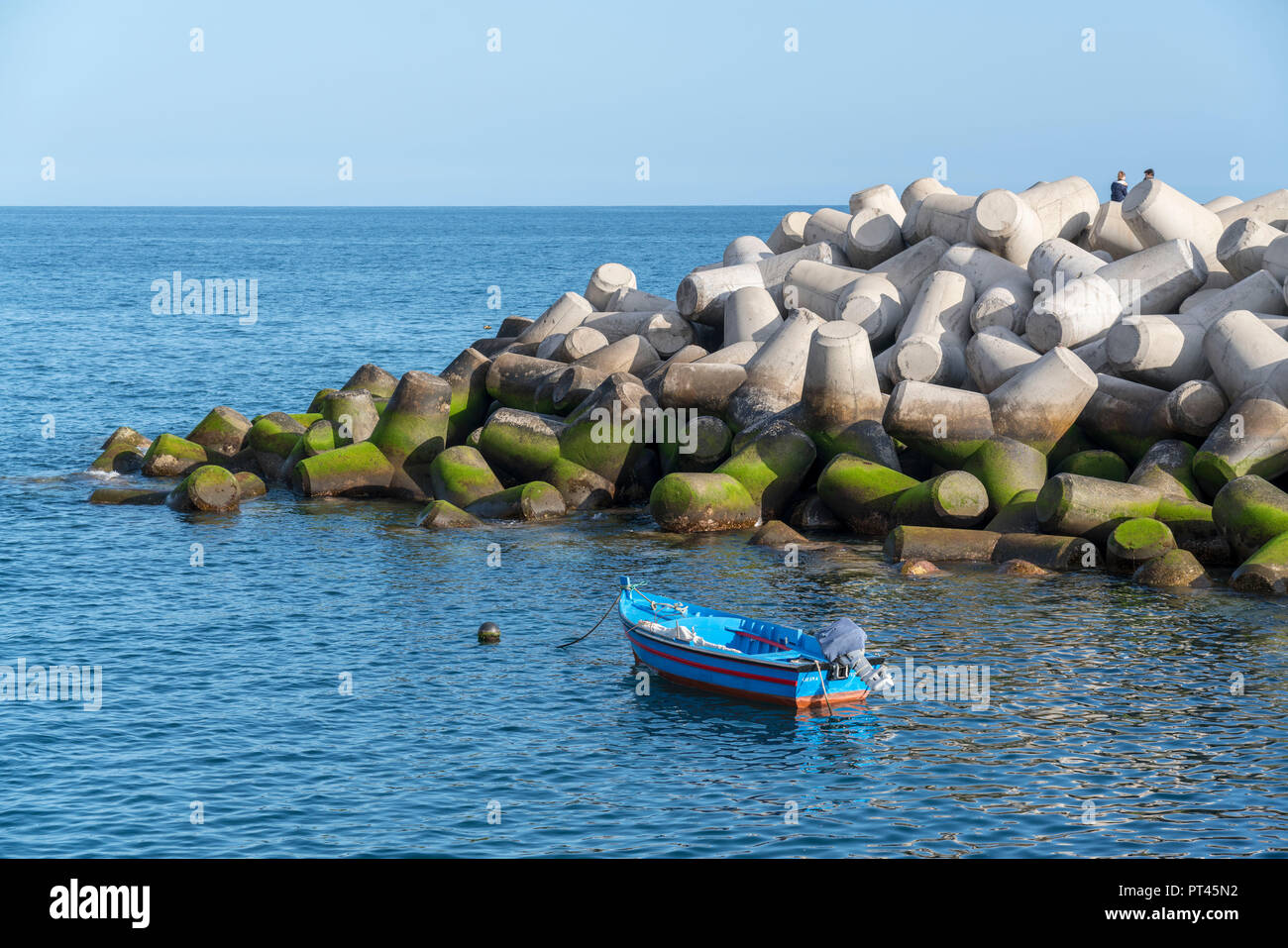 Boat and dock in Funchal, Madeira region, Portugal, Stock Photo