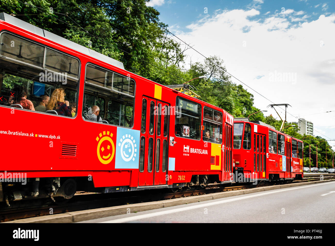 Red trams offering public transport around the city of Bratislava in  Slovakia Stock Photo - Alamy