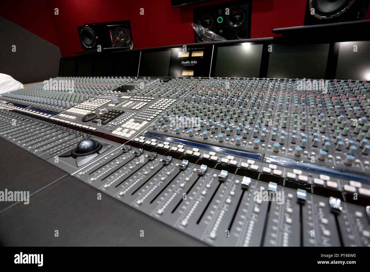 General views of a Solid State Logic high-end mixing console at the new Chichester University Recording Studio in their Bognor Regis Tech Park, West Sussex, UK. Stock Photo