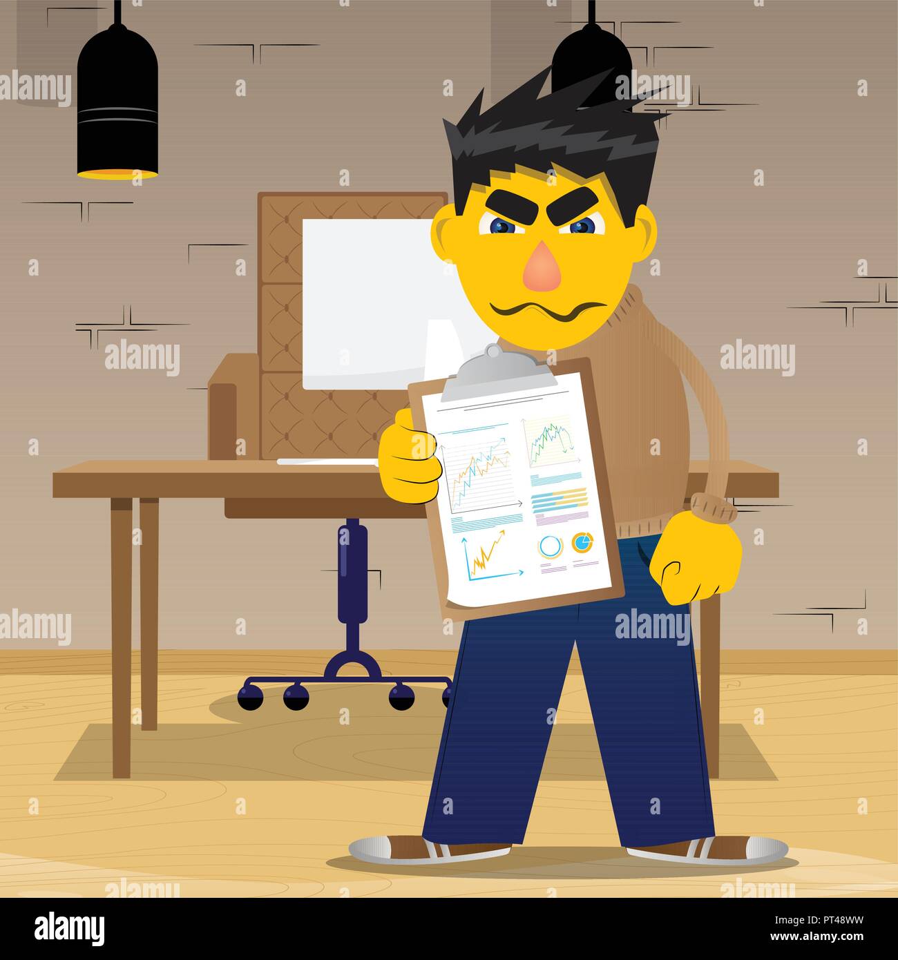 Yellow man shows finance report. Vector cartoon illustration Stock ...