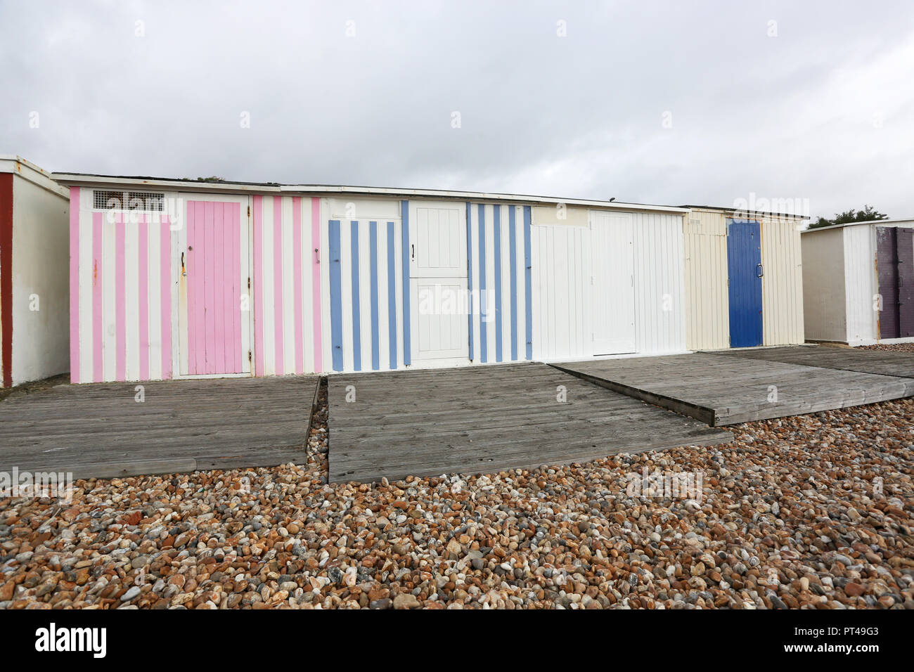 General views of Beach Huts on Bognor Regis seafront, West Sussex, UK
