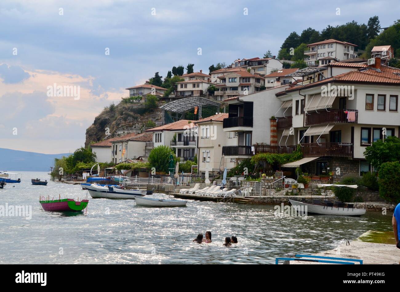 houses in ohrid at the shore of lake ohrid macedonia Stock Photo Alamy