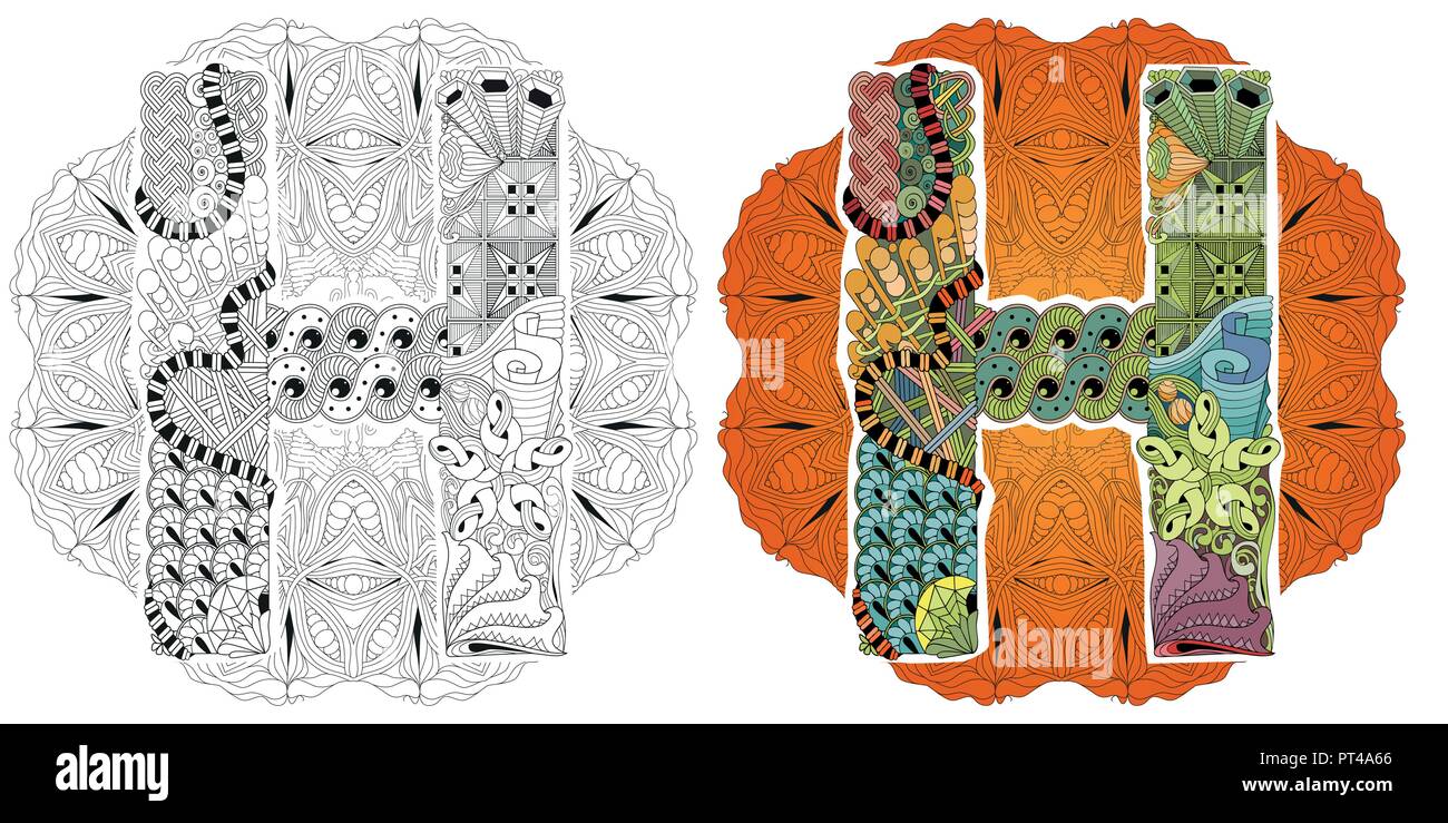 Download Mandala with letter H. Vector decorative zentangle object ...