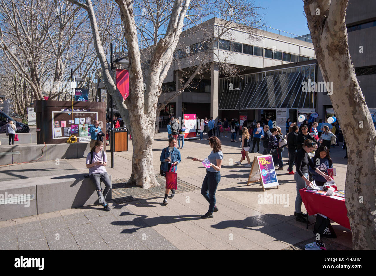 People walking along Wally's Walk, named after architect and Uni planner Dr Walter V Abraham, at Macquarie  University open day in 2018 Stock Photo