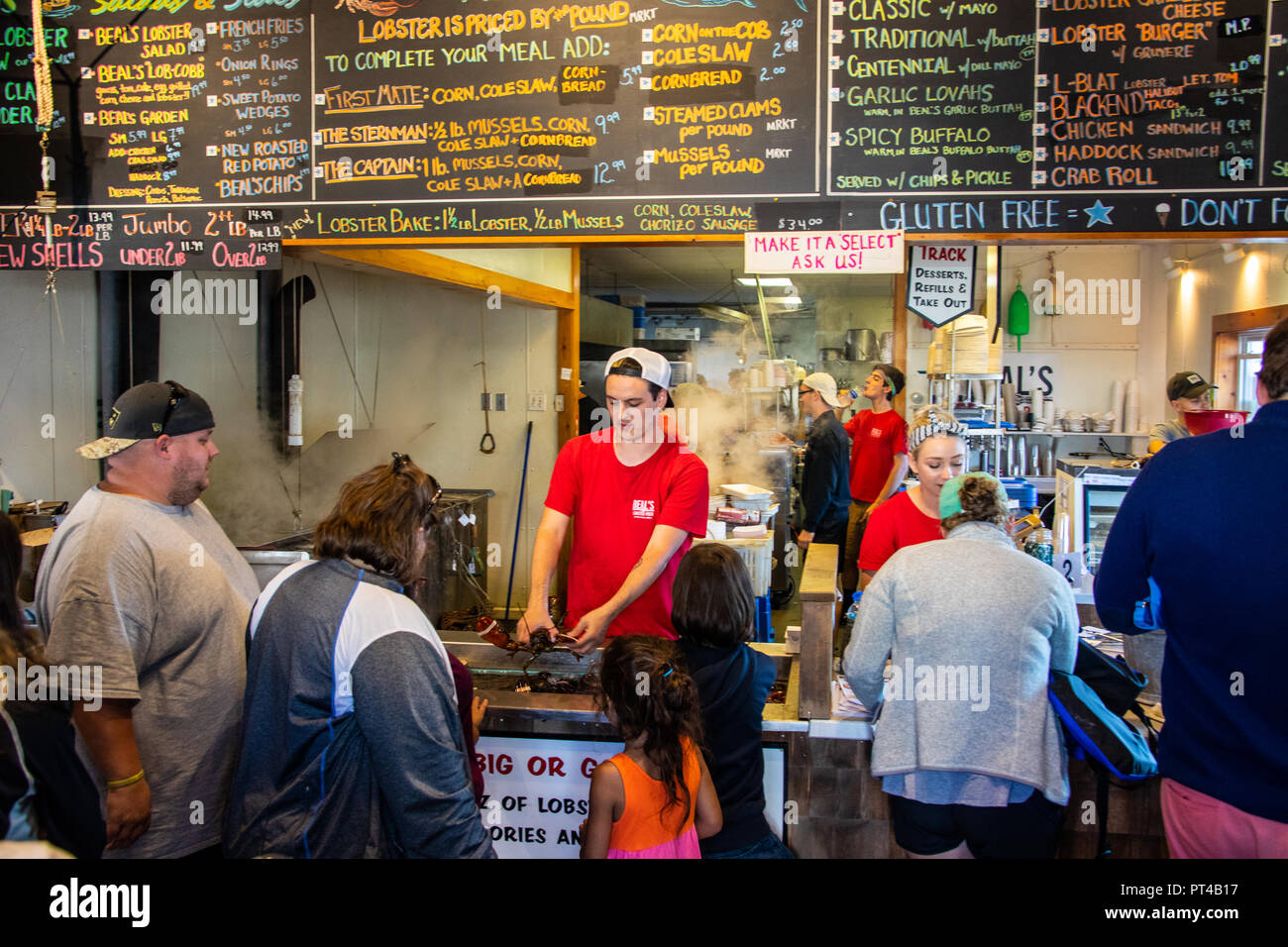 In line at Beal's Lobster Pier Restaurant, Southwest Harbor, Maine, USA Stock Photo Alamy