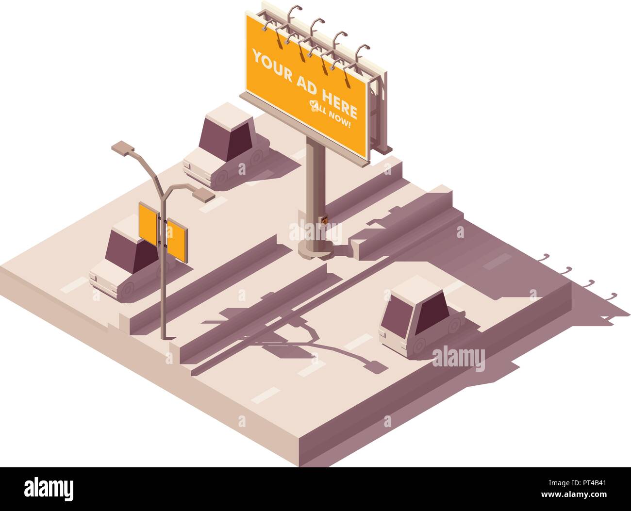 Vector isometric billboard on road Stock Vector