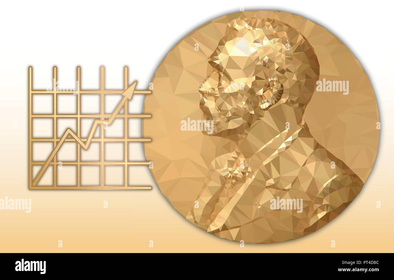 Nobel Economy award, gold polygonal medal and graph symbol, vector illustration Stock Vector