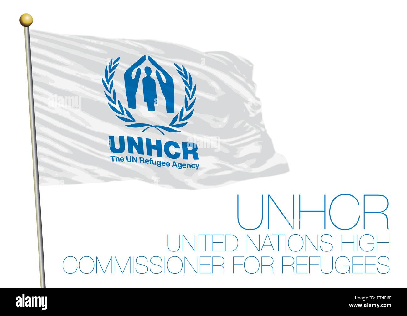 UNHCR, United Nations High Commissioner for Refugees organization flag, United Nations, New York, USA Stock Vector