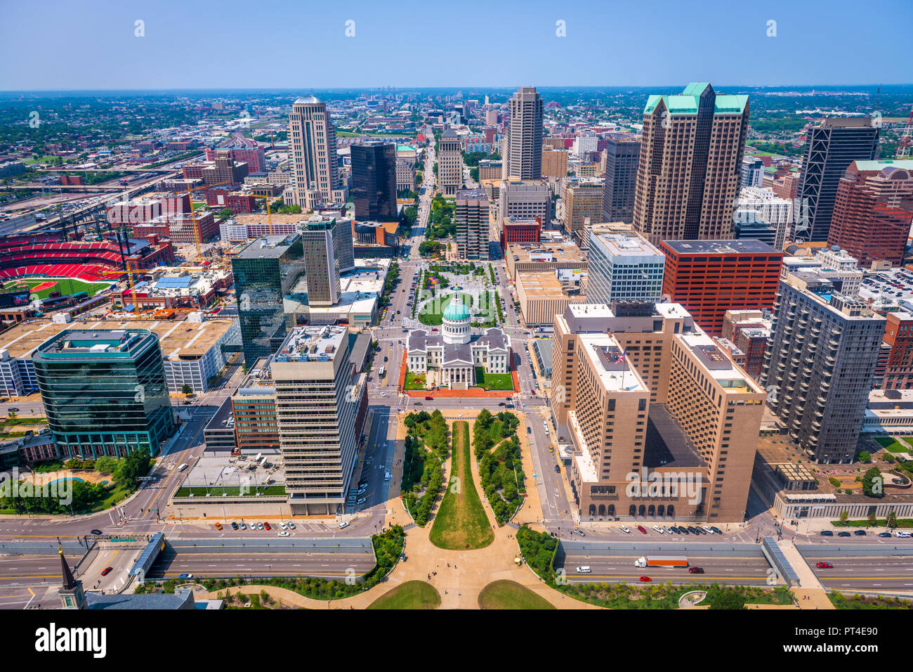 St. Louis, Missouri, USA downtown skyline from above. Stock Photo