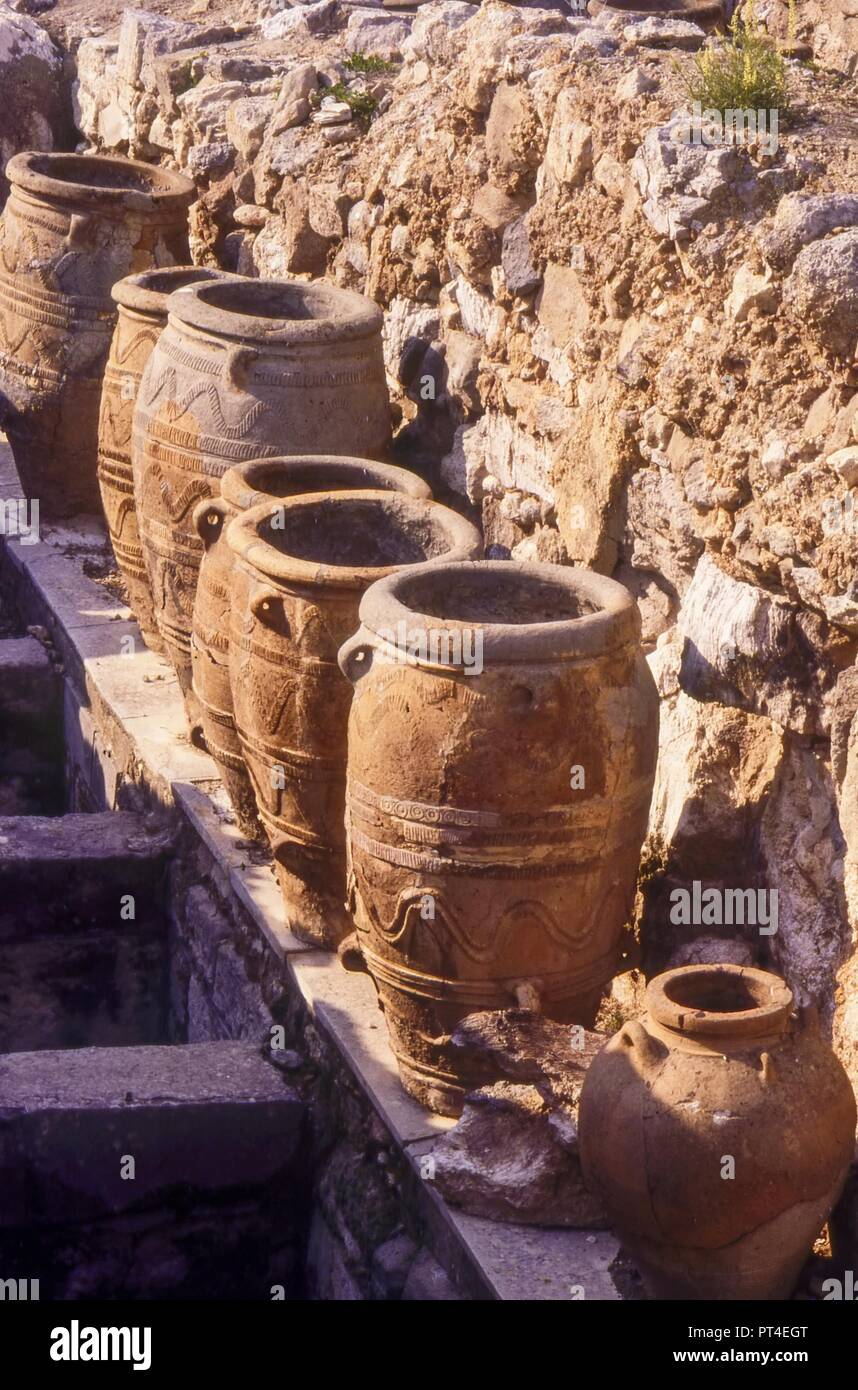 Pithoi (clay Jars) In Storage Room At Knossos Crete, Greece