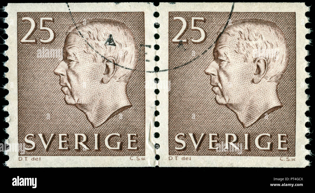 Postmarked stamps from Sweden in the King Gustaf VI Adolf series ...