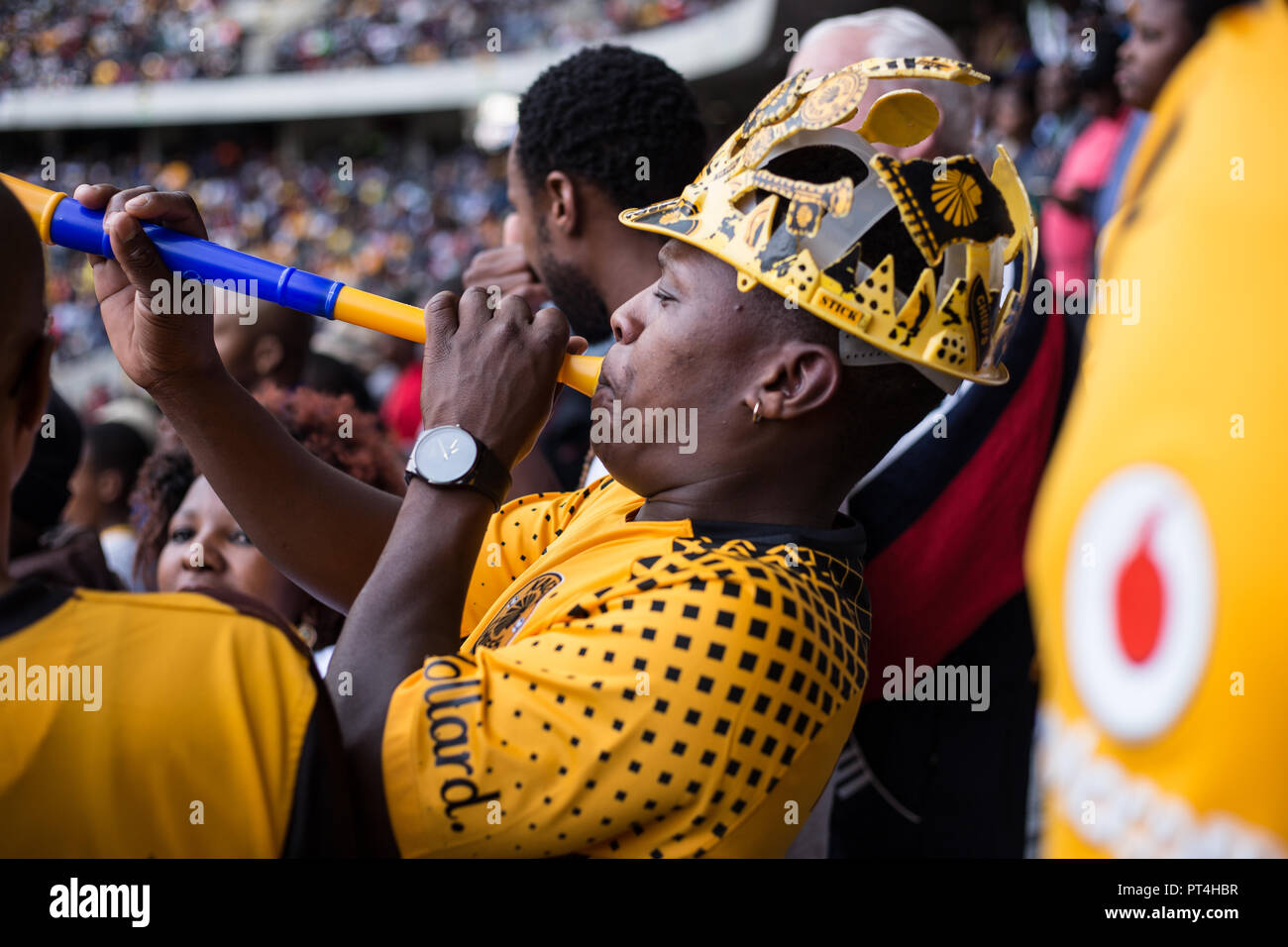 South African Football Fan Blowing a Vuvuzela, Cape Town, South