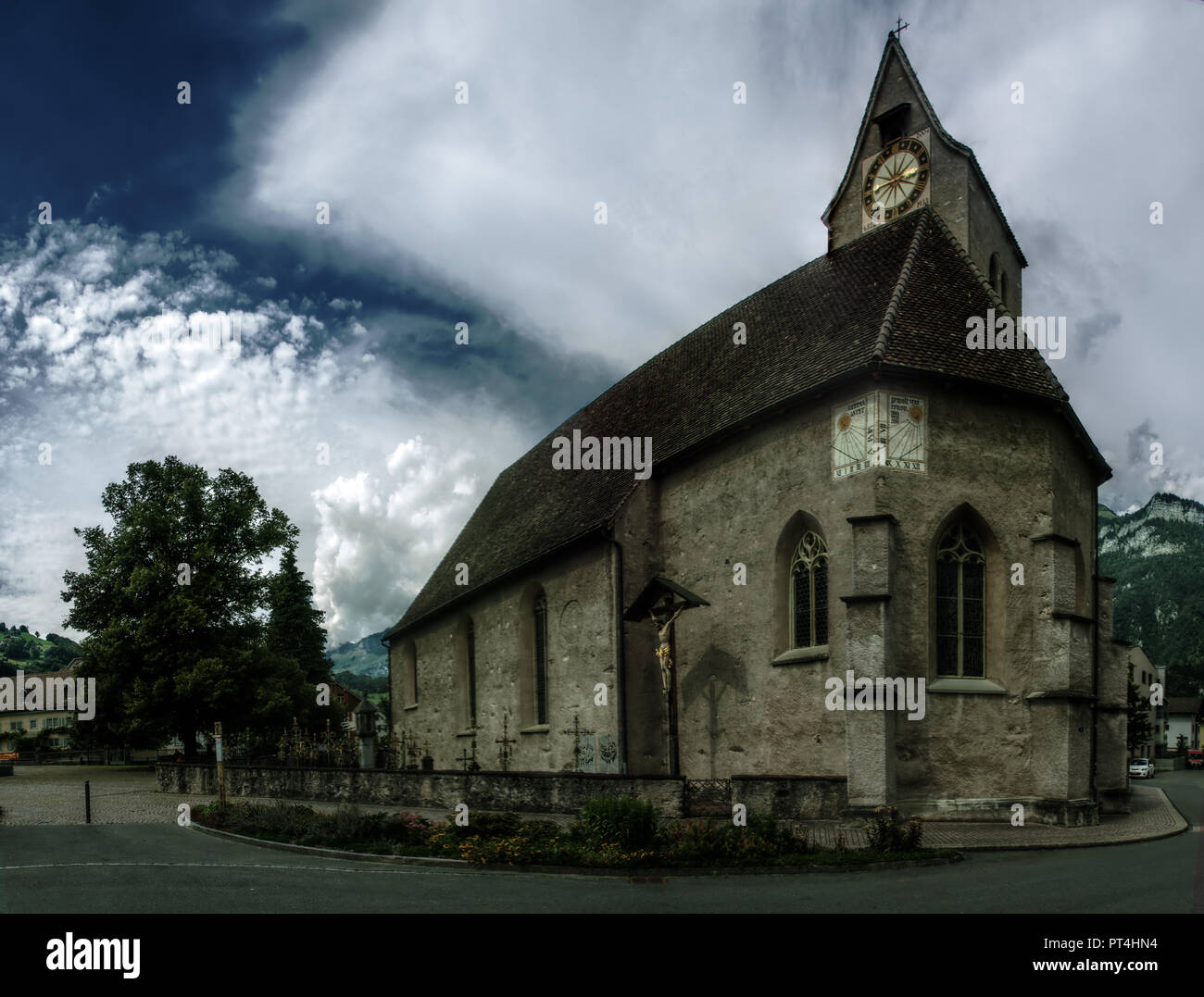 Church in the town centre of Flums, Swiss Alps Stock Photo - Alamy