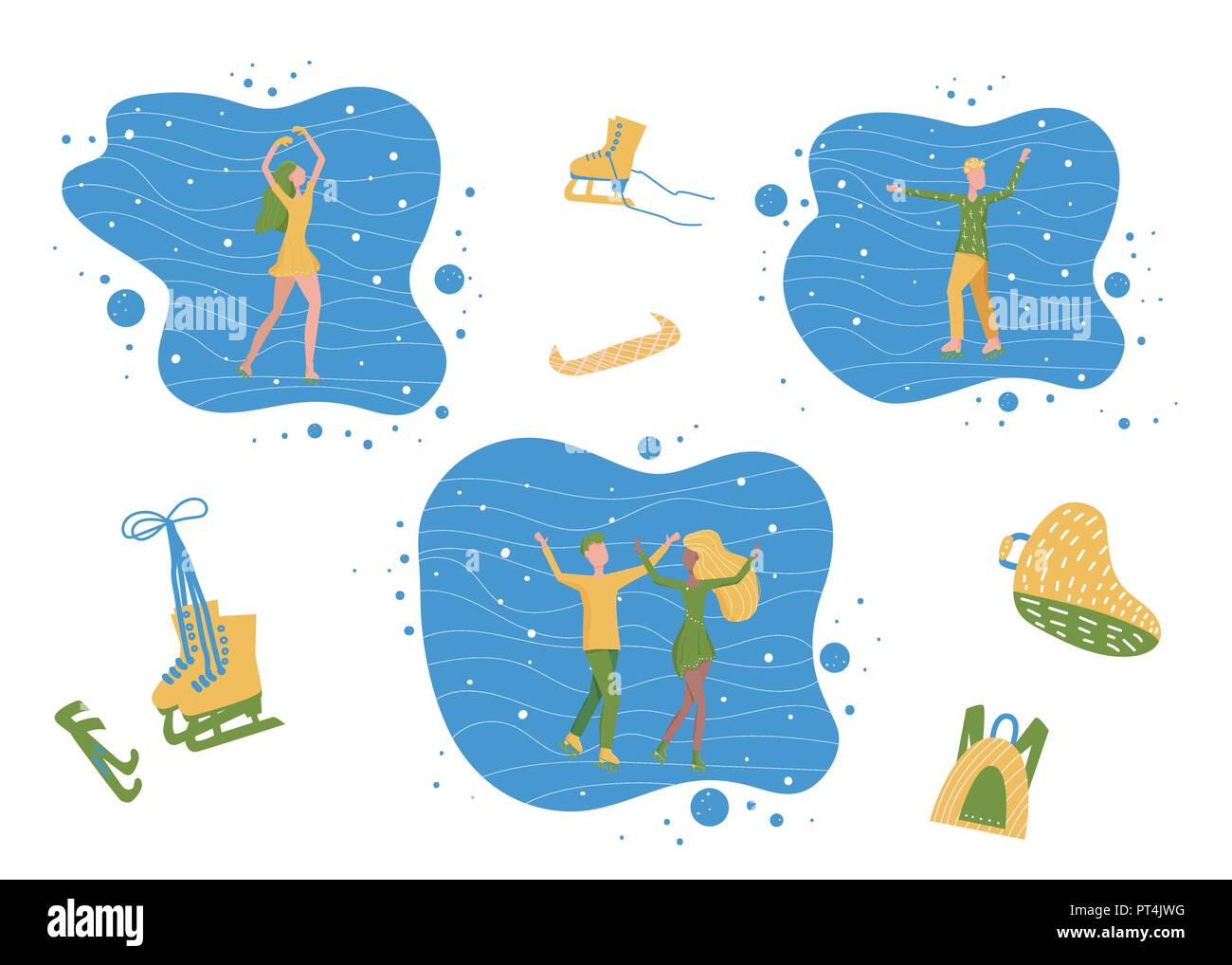 Vector figure skating concept. Set of flat illustration with single and ...